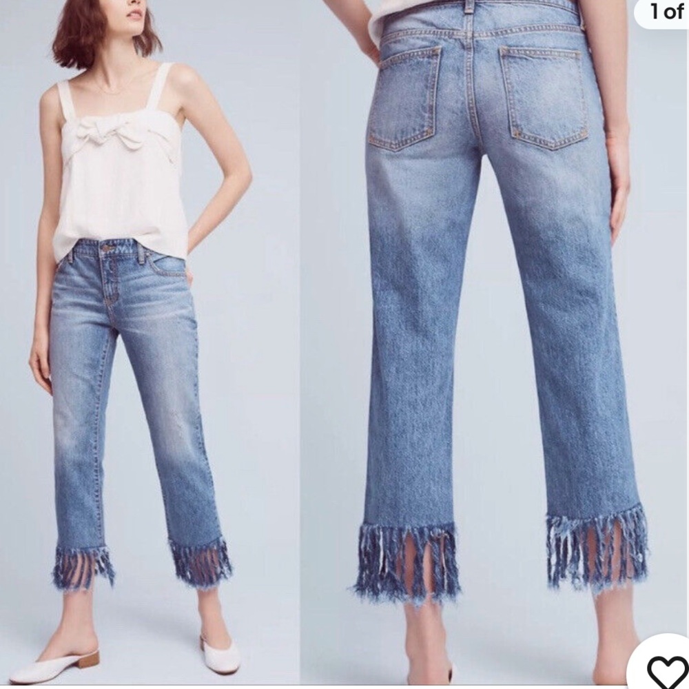 Pilcro and the Letterpress mid-rise jeans with tassel hem